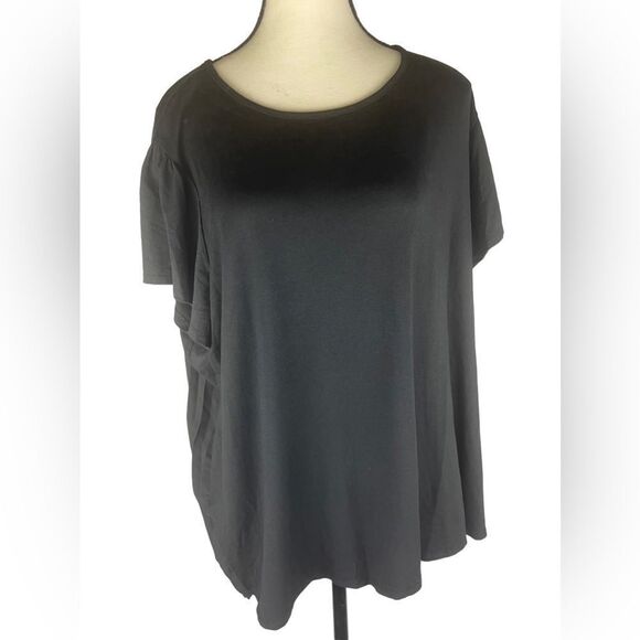 Catherine Black accordion sheer Back Short Sleeve Tee round neck Size: 2X - Picture 1 of 4